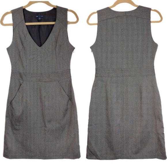 GAP Sleeveless Sheath dress sz 4 with POCKETS Gray Knee length tweed lined - Picture 1 of 6